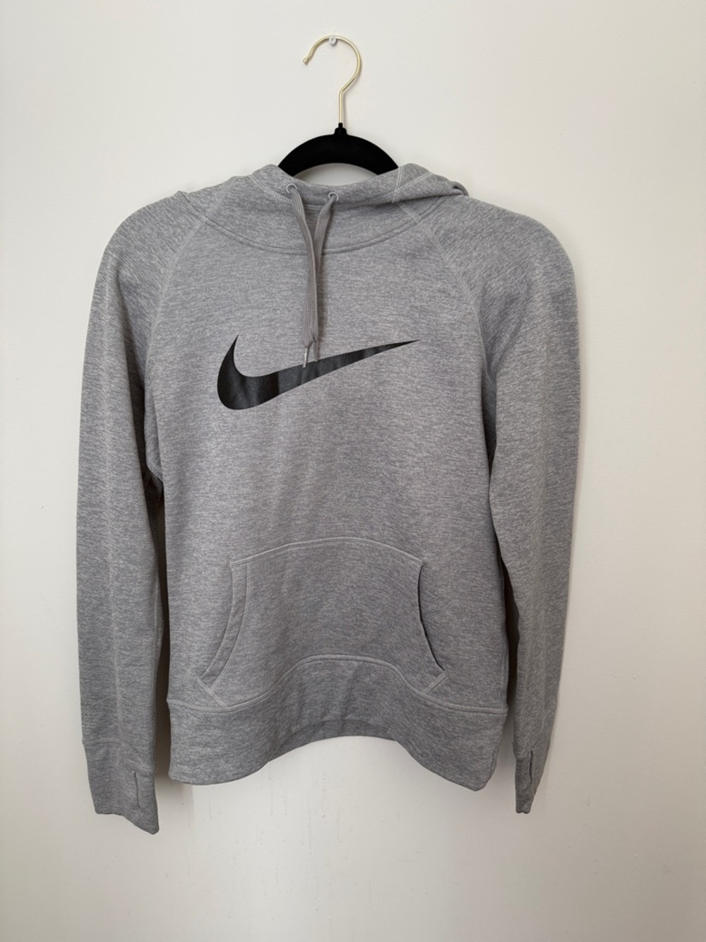 Nike Light Gray Hoodie with Black Swoosh Logo - THERMA-FIT